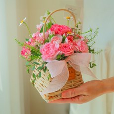 생화 카네이션 장미 꽃바구니 만들기 diy 키트, 1개
