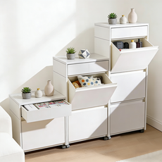 모던 다용도 서랍장 틈새 수납장 높은 수납 서랍형 협탁 침대옆 베드사이드 집안 정리용 다층 서랍 수납함 가구, 화이트