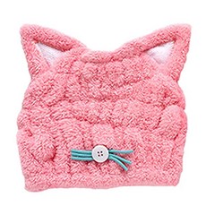 shttown 아이 수건 캡 쓰는 것만 간단 드라이 속건 귀여운 고양이 드라이 캡 목욕 수영장 키즈 (핑크), 1개, 상세페이지 참조