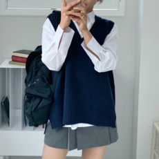 더한땀 여성 데일리 빅사이즈 하프 롱 니트 조끼