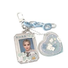 CUTE STORE규격 증명사진 액자 열쇠고리 DIY 장식카드 스티커 여자 열쇠고리 귀여운 열쇠고리, 파란색, 5개