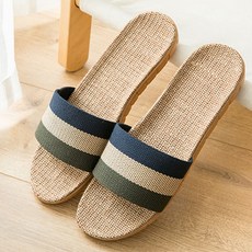 오키노피 삼선 린넨 왕골 슬리퍼 라탄 마 실내화 거실화 사무실화, 삼선_그린, 1개