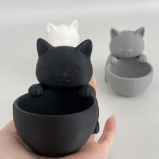 귀여운 고양이 화분 탁상용 미니 화분 장식 소품 데스크테리어, 검은색