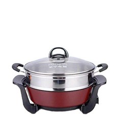 대용량 전기냄비 대형 가정용 스테인리스 밥솥 다기능 찜기 샤브샤브 멀티쿠커, 3L 증기판 목재 포함 1~2인용