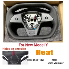 테슬라 모델 Y/3 2017-2023용 사이버트럭 스타일 요크 스티어링 휠 열가공 나파 가죽 핸들 RWD 2024 액세서, 06 New Y Black Heat