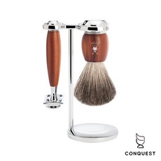 CONQUEST 德國 MUHLE VIVO S81H331SR 李子木刮鬍刀三件組 木柄刮鬍刀 紳士修容套組, 1個