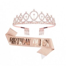 생일 공주 성인 파티 용품 왕관 어깨띠 세트 펄핑크, 상세페이지 참조, 상세페이지 참조