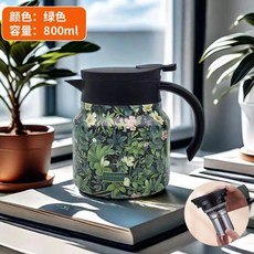 燜茶壺 800ml 紅玫瑰保溫壺 316不鏽鋼茶水分離, 1個, 800ML仲夏綠+茶隔 316食品級內膽, 仲夏綠