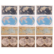 Ibasenice 미니어처 빈티지 지도 - 12피스 미니어처 세계 지도 벽 아트 사진 미니 하우스용, Ibasenice 미니어처 빈티지 지도 - 12피스 미