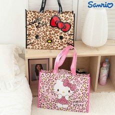 정품 헬로키티 호피 에코백 타포린백 브라운+핑크 2개 세트 장바구니 가방