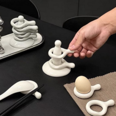 도자기 수저 받침 핸드메이드 디자인 식탁 도자기 젓가락 받침 위생 거치대 트레이 식기류 받침대 홀더, 화이트