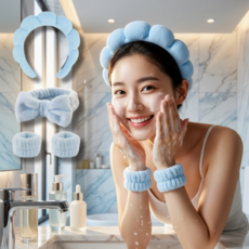 수더분 구름 리본 세안 손목밴드, 블루