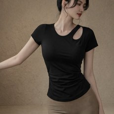 오누하임 슬림핏 컷아웃 캡내장 반팔티 요가복