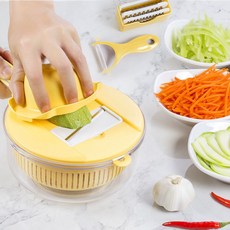 桃園出貨 多功能切菜神器 土豆絲刨絲器 家用廚房切菜切片機 粗細絲擦絲器, 透明-黃色-12件套, 1個