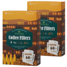 신제품 에코미아 특허 옥수수 핸드 드립백 커피필터 60매 D1 무표백 무향 종이향 나지않는 일회용 커피 여과지 핸드 드립 필터 거름 종이 드립여과지 커피종이필터 커피망, 60개입, 2세트