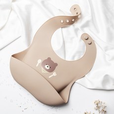 可愛矽膠圍兜 立體防水吃飯圍兜 食品級軟矽膠寶寶圍兜, 1個, 吃飯小熊, 多款花色, 1個裝