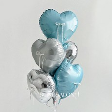 블링살롱 리본 포인트 하트 알루미늄 스탠드 풍선세트 6P 생일파티 프로포즈 셀프촬영, 블루+실버