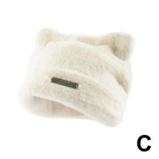 귀와 철 레이블 장식 비니 모자 플러시 고양이 겨울 가짜 탄성 니트 야외, 1개, 3. white