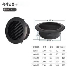 조립식 트랩 업소용 개폐식 역류방지 덮개 팬 욕실 배기구 환기 캡 댐퍼 부착형, 블랙 펀칭 125mm 사엽형