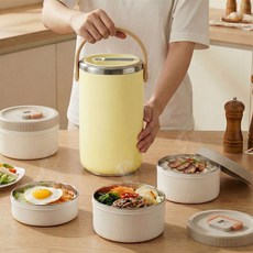 마술사 대용량 스텐 보온도시락 분리형 전자레인지 도시락, 1세트, 3400ML 4단 엘로우