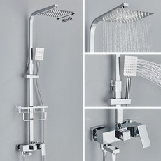 블랙 크롬 3/4 웨이 샤워 꼭지 강우량 냉수 믹서 비데 수도꼭지 욕실 상품 선반, [108] chrome 3-way 8in, 1개