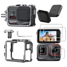 Rszfnjxry Insta360 ACE PRO 카메라 액세서리 키트용 실리콘 렌즈 캡 및 액정보호필름이 있는 알루미늄 금속 프레임 케이지 케이스