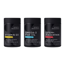 SPORTS RESEARCH Omega-3魚油軟膠囊 1250mg+葉黃素 20mg&玉米黃素 4mg軟膠囊+維他命D3軟膠囊 125mg, 90顆, 1組