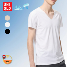 [국내정품] 유니클로 에어리즘 메쉬 V넥 T 반팔 런닝 내의 속옷 쿨 JUPN + 파우치증정