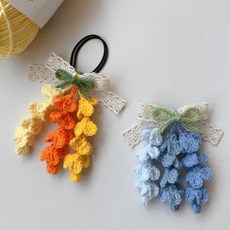DIY 손뜨개 머리핀 머리끈 재료 초보자 취미용, 블루 등나무 머리끈, 재료 키트+영상