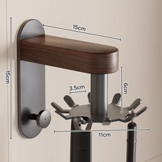 廚房掛鉤旋轉收納架，多功能湯匙鍋鏟置物架，免打孔掛架, 胡桃木旋轉掛鉤-槍灰色-10鉤, 1個