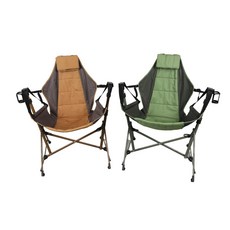 바로스 캠핑 흔들 의자 접이식 릴렉스 스윙체어, 1개, 데저트탄+포레스트그린