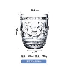 萬聖節 鳶尾花 酒杯 浮雕炫彩 高腳玻璃杯 羅馬柱 金邊 百合花 水杯, 浮雕百合杯矮款-透明,301-400ml, 1個