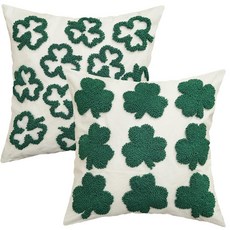 GEEORY 크리스마스 베개 커버 45.7x45.7cm(18x18인치) 자수 트리 장식용 쿠션 케이스 농가 겨울 휴일 장식 소파 및 침대 홈 데코용 (베이지) GX004-1-, 그린 토끼풀 2 GEEORY 129843 870572