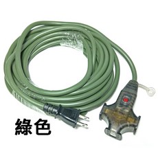 【台灣黑熊】動力延長線 露營電源延長線 台灣製 新安規 三插座 過載自動斷電, 綠色30呎, 1個, 9m