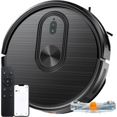 로봇 청소기 및 걸레 콤보 2 in 1 진공 로봇일정 포함 앱블루투스음성 3200Pa 최대 흡입 자가 충전 슬림 반려동물 털 딱딱한 바닥 카펫에 이상적임, Black