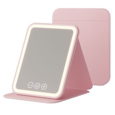 접이식 휴대용 LED 화장 탁상 거울 데스크탑 스타일, 핑크