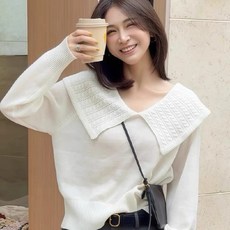 투니스 여성 캐주얼 루즈핏 세일러 카라 단색 니트