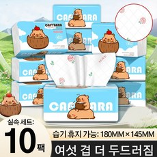 6겹 천연펄프 미용티슈 180x145mm 360매 카피바라 디자인 대형 부드러운 티슈, 1개, 10개입