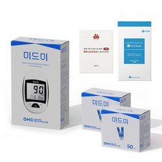 미드미 혈당측정기+혈당시험지100매+채혈침100개+알콜솜100매, 1개