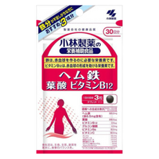 小林製藥 血紅素鐵 葉酸 維他命B12 鐵劑 30日分 90粒, 1個, 30份