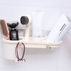 접착식 무타공 욕실 선반 코너 일자 수납, 1드라이기수납-베이지