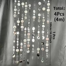 반짝이는 금색 스팽글 커튼 배경막 웨딩 파티 현관 장식 휴일 축하 행사용 반짝이, 1개, 1. Silver-4pcs
