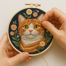 코코넛하우스 프랑스자수 패키지 DIY 자수 세트, 04꽃과 고양이, 1개