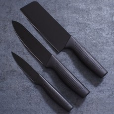 菜刀3件套 禮品刀具套裝 菜刀套裝 切菜刀 水果刀 印花刀具, 1個, 黑刃小菜刀三件套