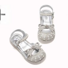 DFMEI 真皮女童涼鞋閃亮公主鞋新款夏季兒童水晶鞋女寶包頭鞋子