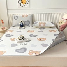 冰絲空調席 涼而不冰, 1個, 愛心小熊【三明治涼席】涼而不冰,【90x200cm】一张涼席+一個枕套