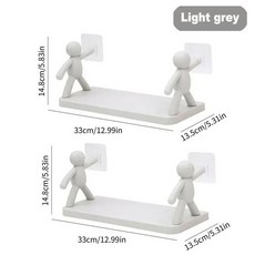 큰 악당 자기 접착 샴푸 선반 샤워 수건 보관함 화장실 주최자 홈 장식 주방 PP 플라스틱, 2pcs Light grey