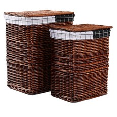 特大號帶蓋藤編臟衣籃 傢用圓形洗衣籃 洗衣簍, 【方形】中號＋大號