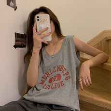 印花無袖T恤女夏季新款寬鬆百搭休閒運動背心上衣ins潮