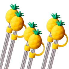 공구리빙(09LIVING) 실리콘 빨대 마개 뚜껑 커버 캡 스토퍼, 6개, 파인애플